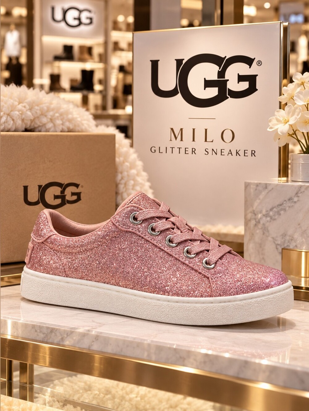 UGG Milo Glitter Pink Sneakers – Women’s Size 8/6.5 YOUTH – New in Box